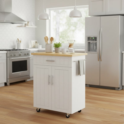 Support de rangement pour îlot de cuisine à roulettes blanc, tiroir, tablette intérieure réglable, poignée latérale, support à serviettes