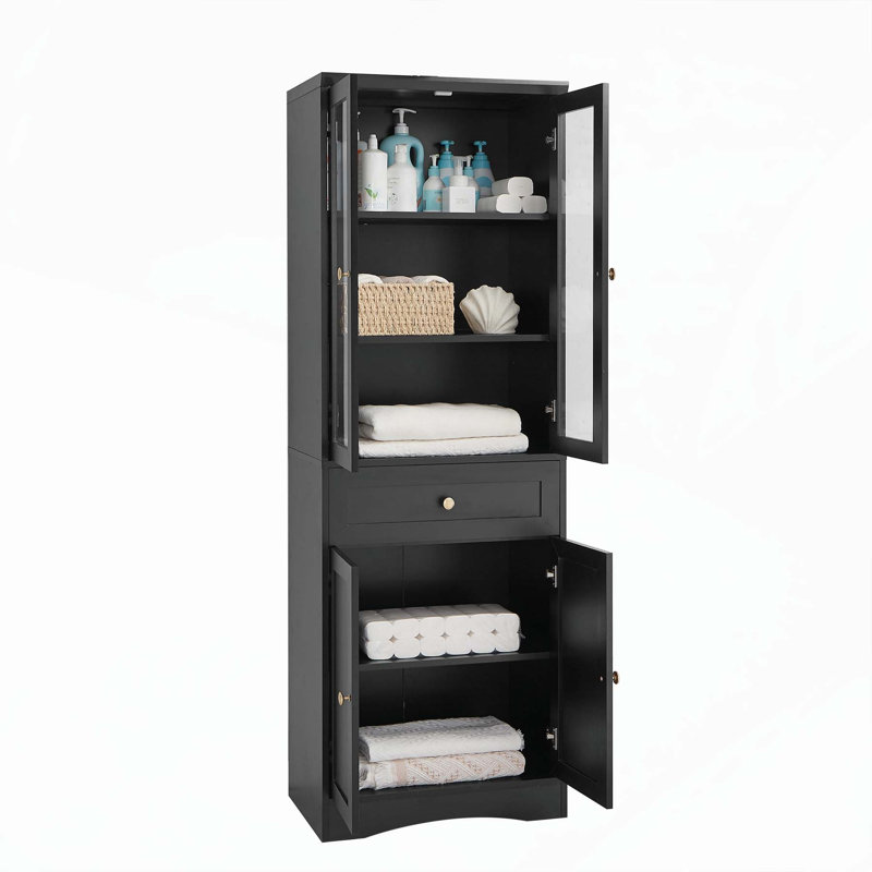 Armoire de salle de bain haute polyvalente avec plusieurs compartiments et fabrication durable