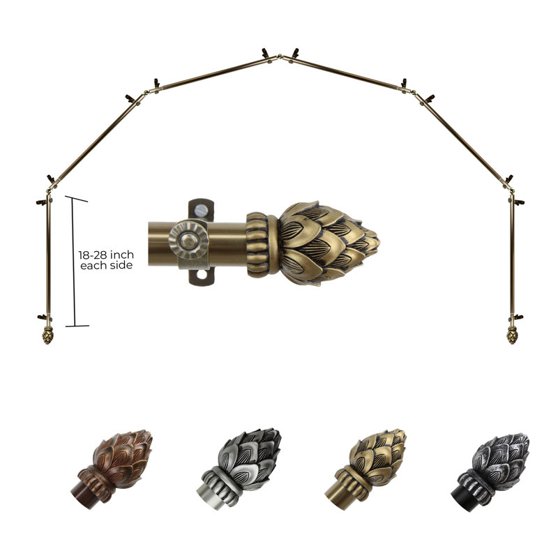 Ensemble de tringle à rideaux simple et quincaillerie pour fenêtre à 6 côtés, Laiton antique, 18 à 28 po (de chaque côté)