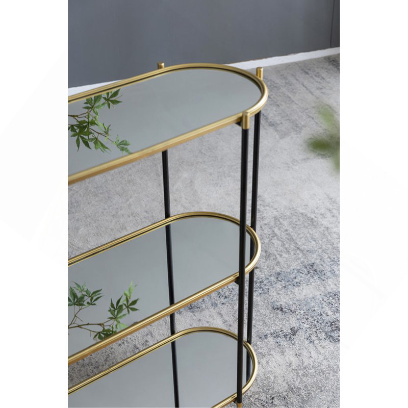 Console 48,5 x 16,5 x 50 po à 3 niveaux, tablette miroir en or noir