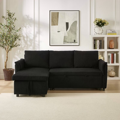 Luxury L-Shaped Modular Convertible Sofa With Storage, Corduroy Tufted Upholstery, And Reclining Backrest For Comfortable Living by Latitude Run