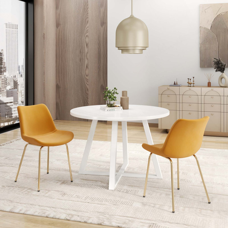 Ensemble de salle à manger 3 pièces, table à manger à tréteaux et 2 chaises d'appoint, Or