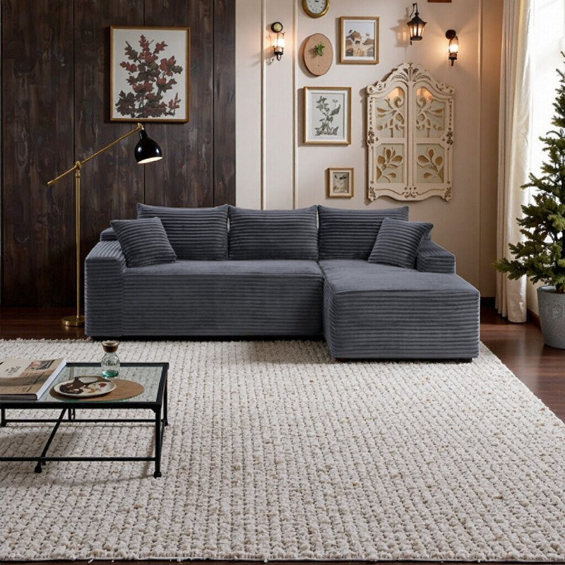 Canapé modulaire moderne avec méridienne en L, assise profonde, aucun assemblage requis, Gris, 4