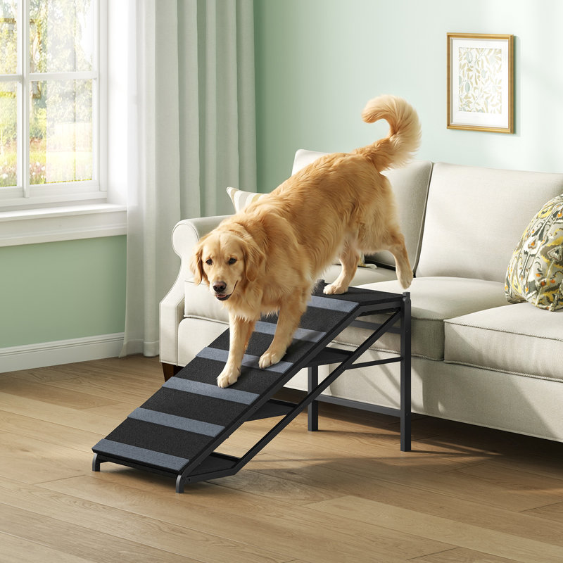 2-in-1 Pet Ramp, Pet Stairs & Ramp, Non-Slip Dog Ramp with 4 Steps, Pet Climbing Ladder with Carpet Surface
