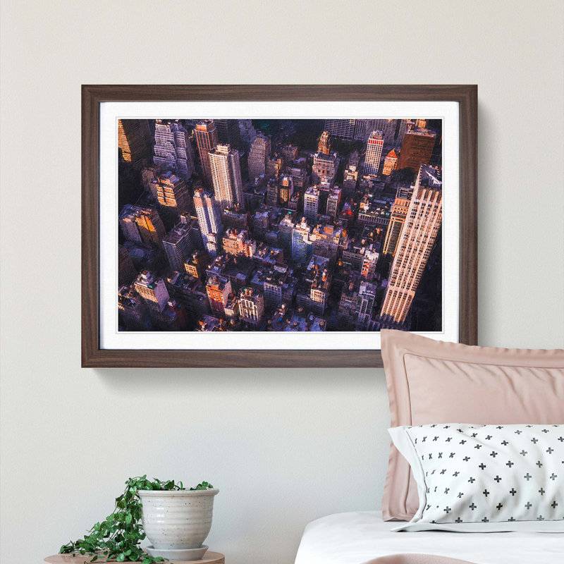 Above New York City - Framed Print, 24cm H x 33cm W x 2cm D, Walnut Framed