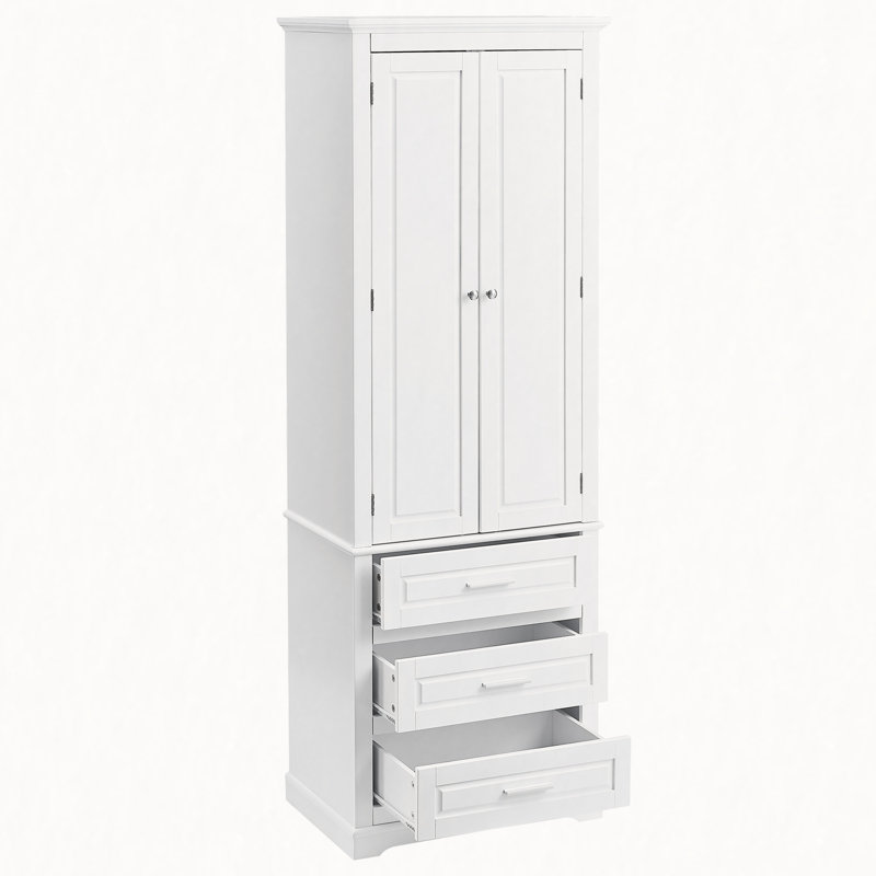Grande armoire de rangement avec trois tiroirs pour salle de bain / bureau, blanc