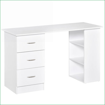 Bureau, bibliothèque de bureau d'ordinateur moderne de 47 po avec 3 tiroirs et amp; 3 tablettes - blanc | Bois d'ingénierie