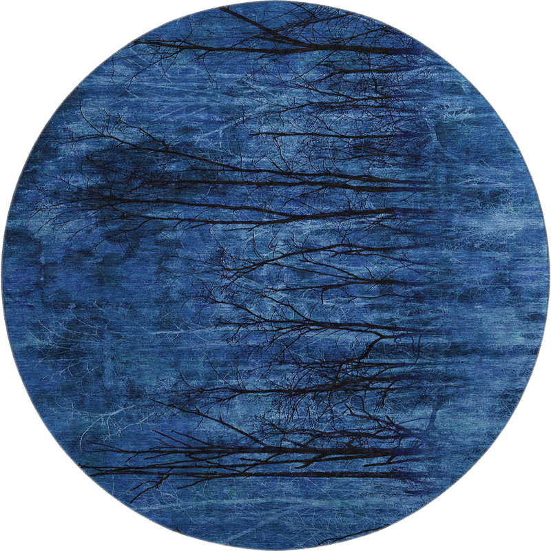 Premium Machine Washable Mayfield AMF2083 Floral Rug, Blue, 8' Round