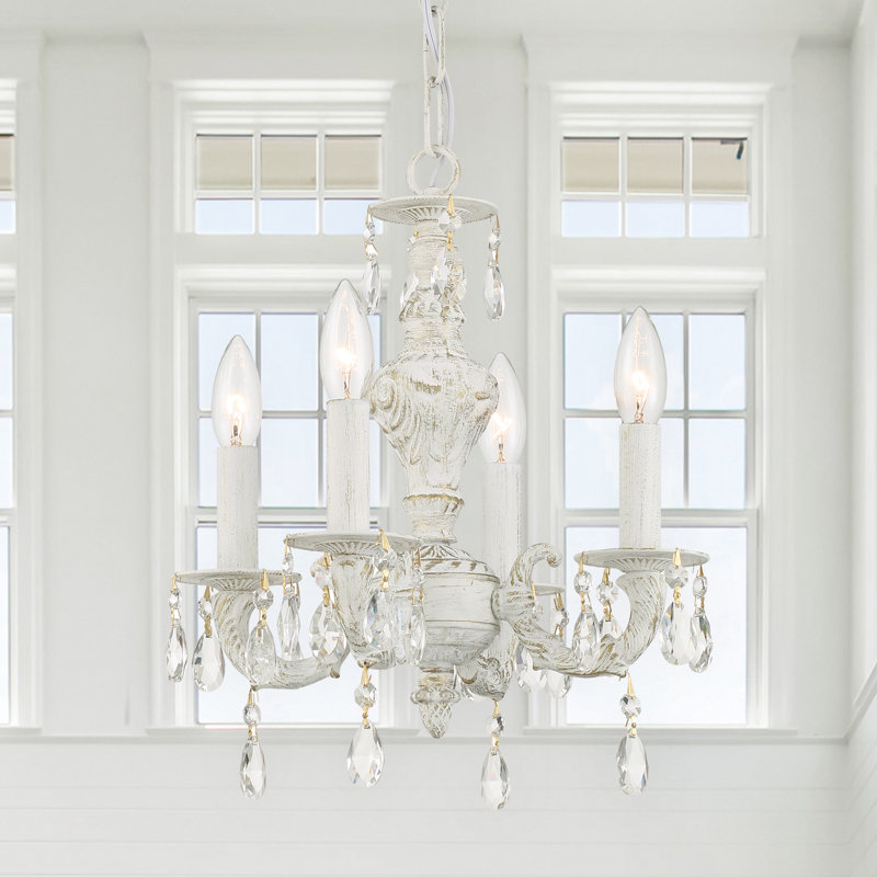 Abagail 4 - Light Classic / Traditional Chandelier, Antique White, Majestic Wood Polish