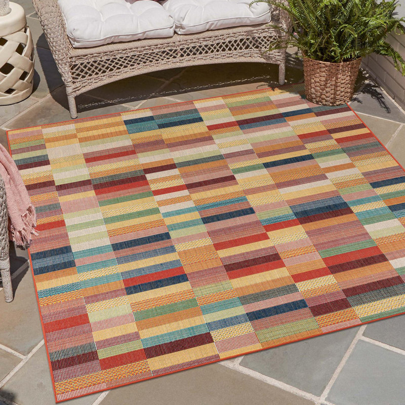 Striped Indoor / Outdoor Rug, Square 7'10"