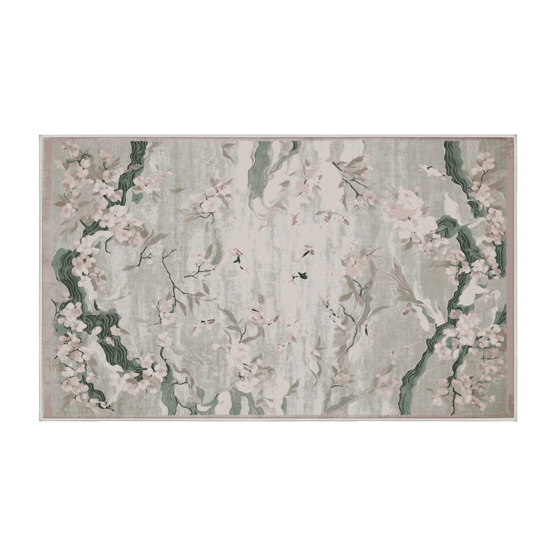 Machine Washable Beige Area Rug, Rectangle 7' x 9'