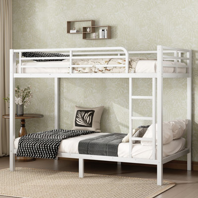 Metal Bunk Bed for Teens & Adults, Space-Saving Noise-Reducing Frame, No Box Spring, White Finish