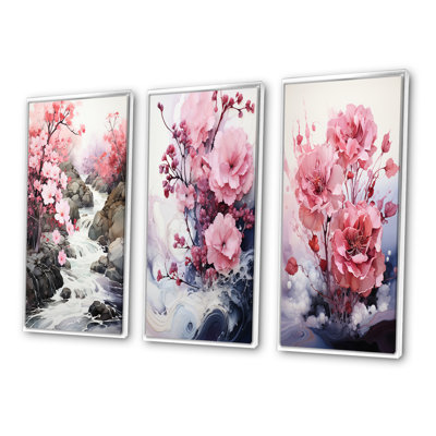 «Pink Grey Minimalisme Serenity In River», 3 pièces sur toile