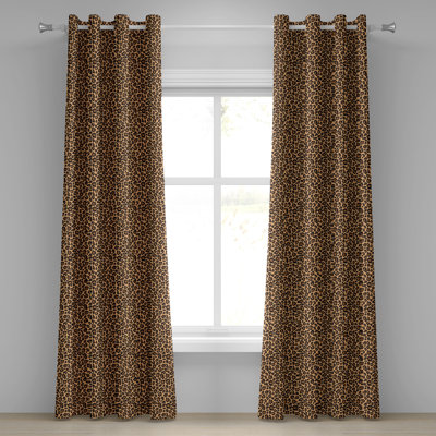 East Urban Home Leopard Print Grommet Curtain 2-Panel Window Drapes, 50", Orange and Black
