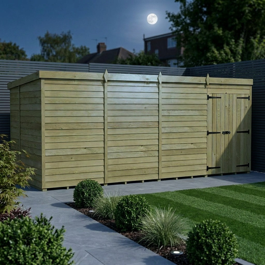 Total Sheds 16ft x 5ft Pent Garden Shed - Double Door - No Windows - Pressure Treated Timber - UK Manufactured