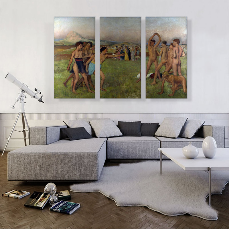 «Young Spartans 1860» par Edgar Degas, peinture sur toile tendue 3 pièces, H 40 po x l 60 po x P 0,75 po