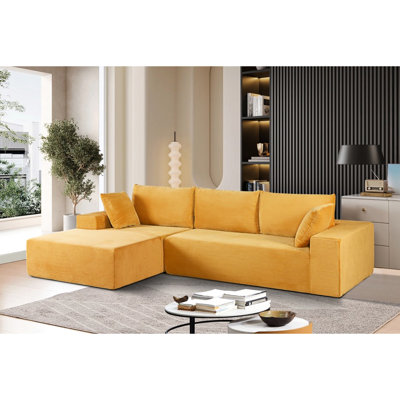 Canapé-lit modulaire convertible à 4 places en velours côtelé doux, jaune gingembre, entièrement en mousse, sans assemblage pour le salon