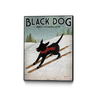 Reproduction d’art graphique encadrée « Black Dog ski » par Ryan Fowler, impression sur papier