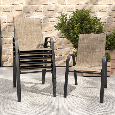 Ensemble de chaises de salle à manger d'extérieur 6 pièces, siège ergonomique large, capacité de 350 lb par chaise, structure en métal Teslin imperméable et résistante à la rouille, idéale pour la terrasse, le jardin, la salle de banquet et l'utilisation commerciale