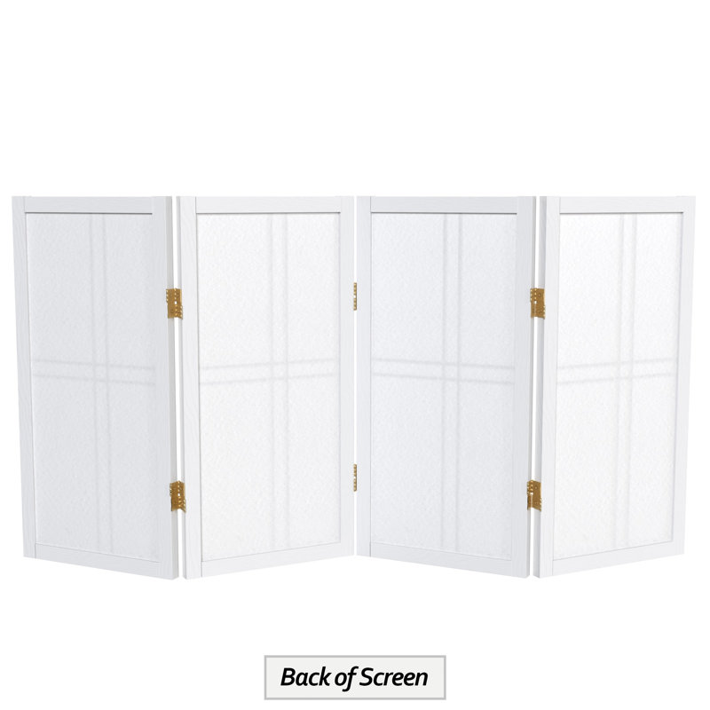 26" Desktop Double Cross Shoji Screen 4 Panel Room Divider, White, 4