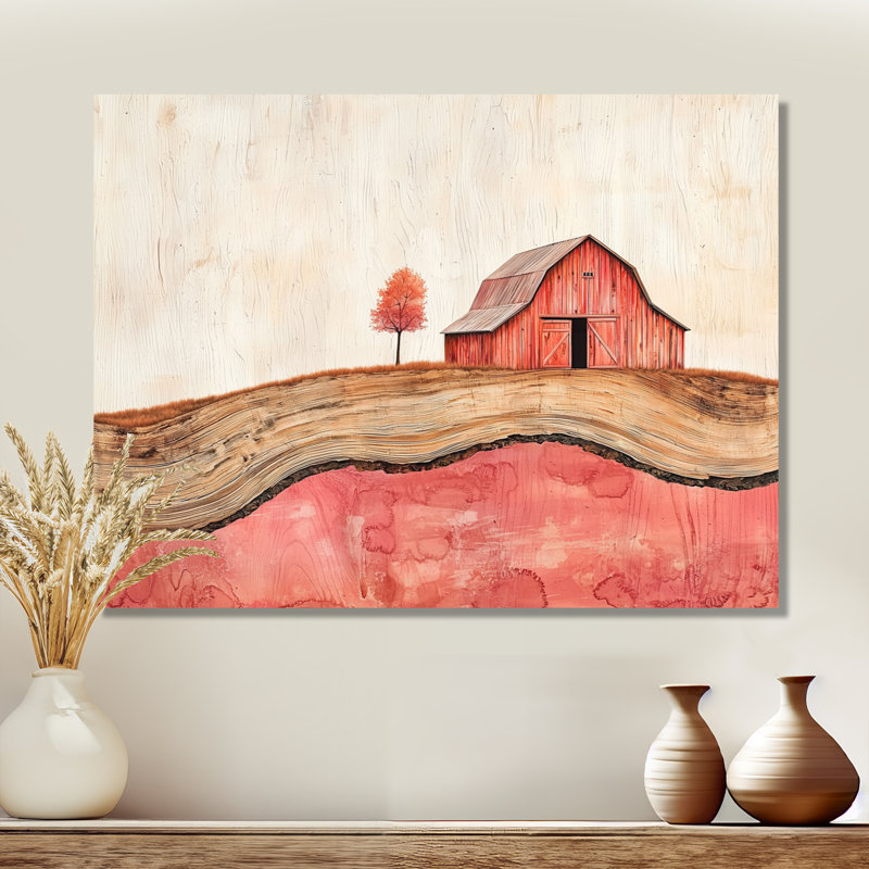 «Autumn Farm On A Wooden Slide Landscape II - Barn Large», art mural en métal, H 16 po x l 32 po