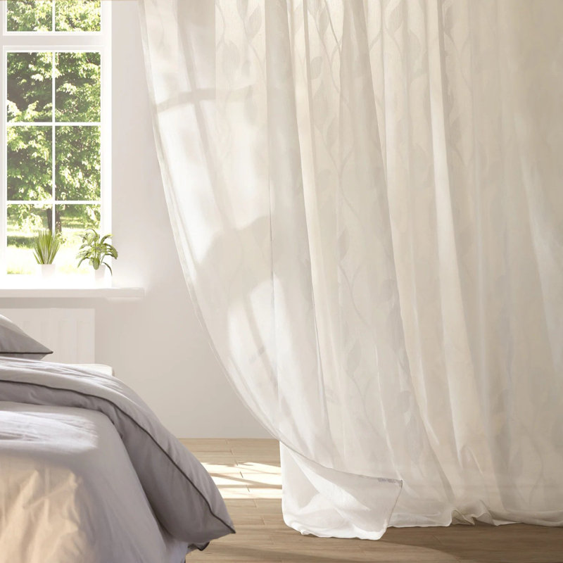 Faux Linen Sheer Curtains for Bedroom, Living Room Curtains for Large Window Single Panel Drape, 50" W x 84" L