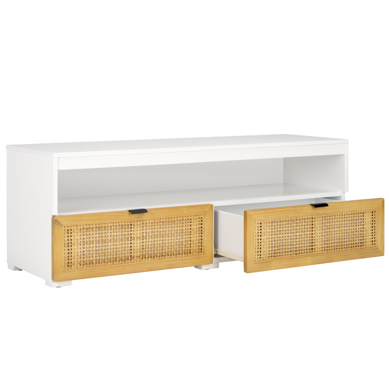 Crédence de rangement l 47,5 po Aafi, Blanc / Naturel
