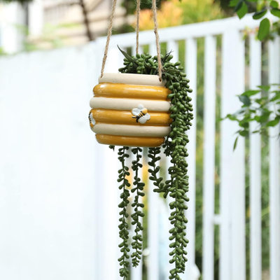 5" Hanging Bee Planter Yellow Ceramic Pot