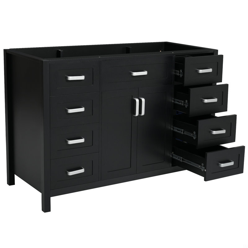 Meuble-lavabo 47 po sans lavabo, armoire seulement, 2 portes et 8 tiroirs, système de fermeture en douceur, Noir