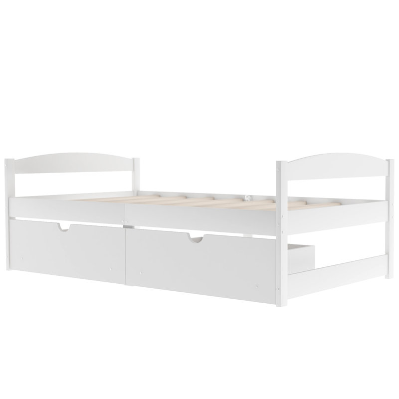 Lit plateforme simple avec deux tiroirs, Blanc