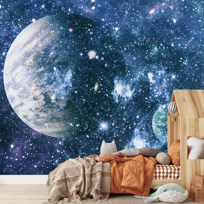 Papier peint décoratif bleu, galaxie cosmique, espace, astronomie, fantaisie et science-fiction, L 144 po x l 100 po