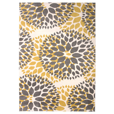 Tapis à motif floral jaune / gris foncé / ivoire