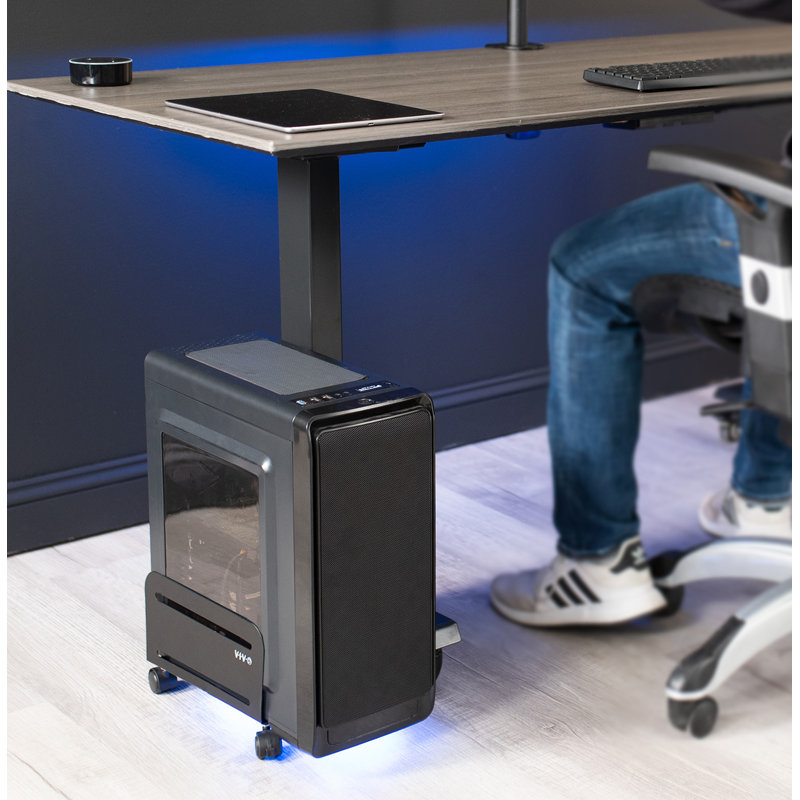 Black Adjustable Steel Rolling CPU Cart with Locking Wheels