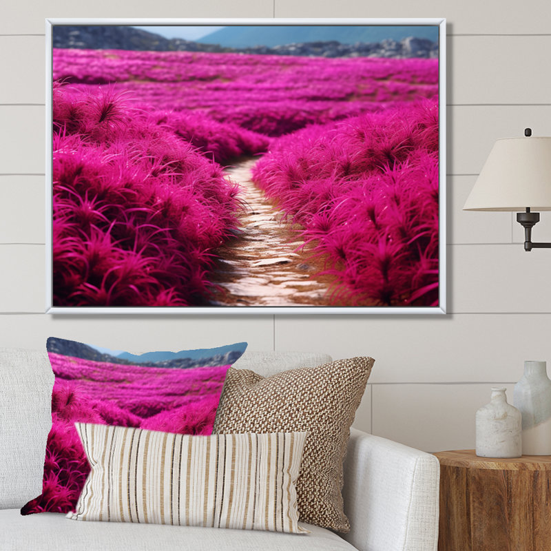 Fushia Blooming Abstraction II - art mural floral, Cadre flottant blanc, H 12 po x l 20 po x P 1,5 po