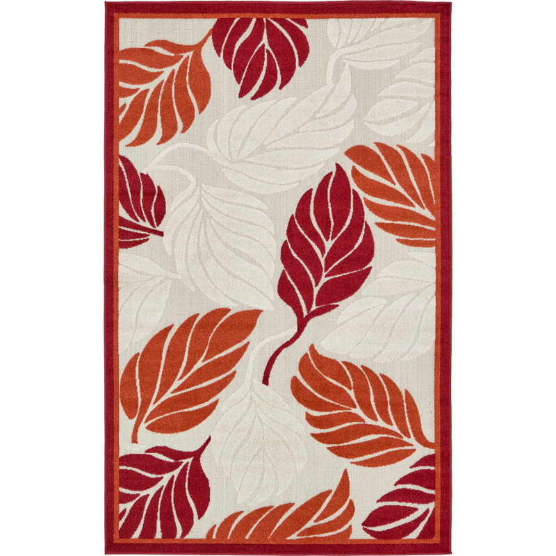 Westerly Floral Indoor / Outdoor Rug, Rectangle 4' x 6', Terracotta Red/Beige