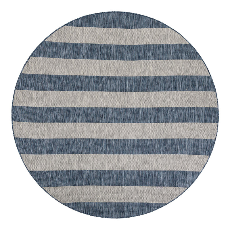 Simoes Striped Blue/Gray Indoor / Outdoor Area Rug, Square 6'1"