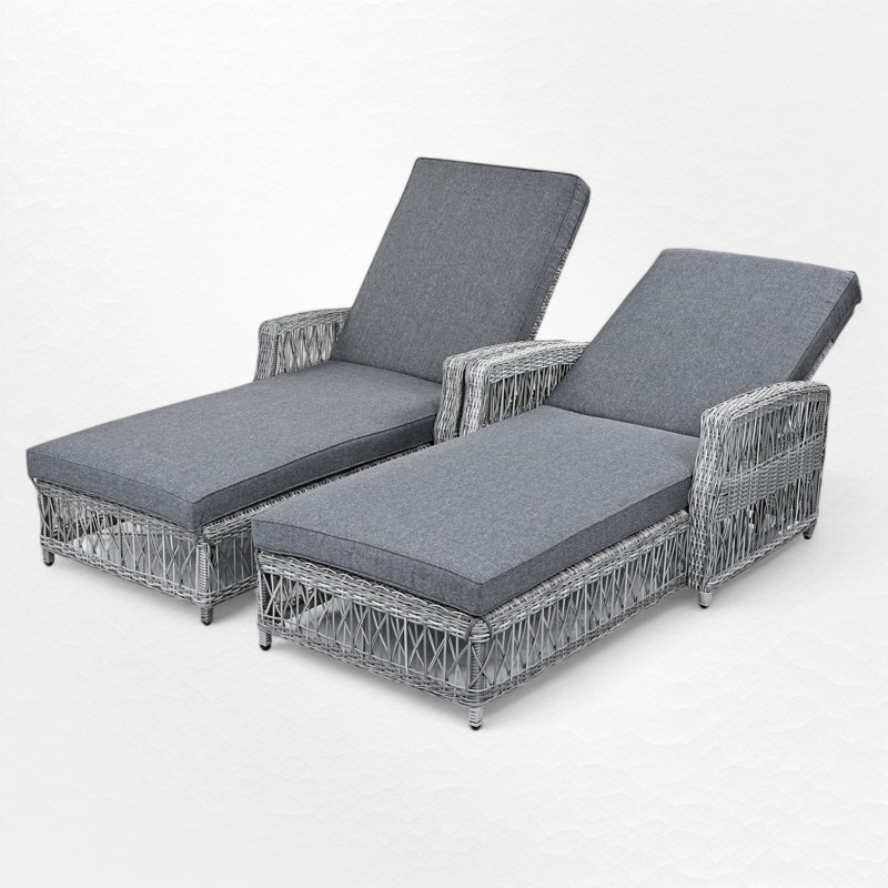 Outdoor Wicker Chaise Lounge With Cushions, Gray, 2 Pieces