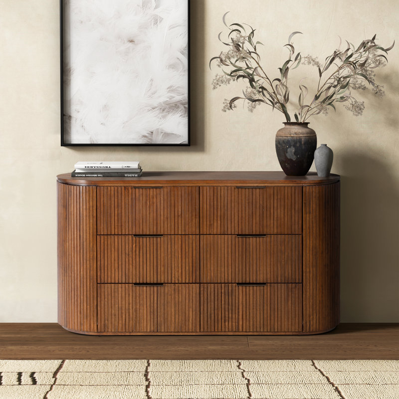 Commode cannelée à 6 tiroirs, Chêne moyen