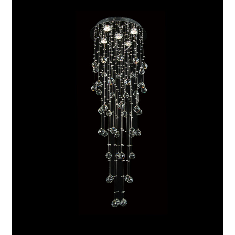 5-Light Chrome Chandelier With Clear Hanging Crystal Balls