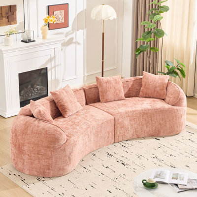 Confortable, courbé rose, conception compressée pour le salon, style nordique, chenille douce, 4 avec motif de remplissage en mousse, style nordique