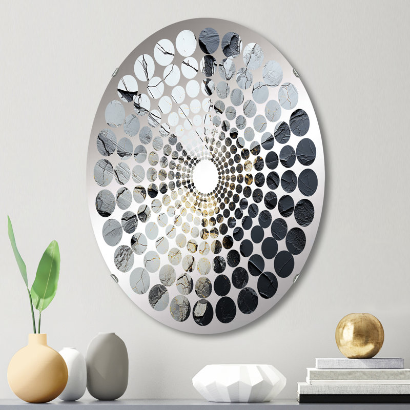 Géode de pierre grise minimisée II - Miroir décoratif à pois radiaux | Ovale, 29,5 po x 19,6 po