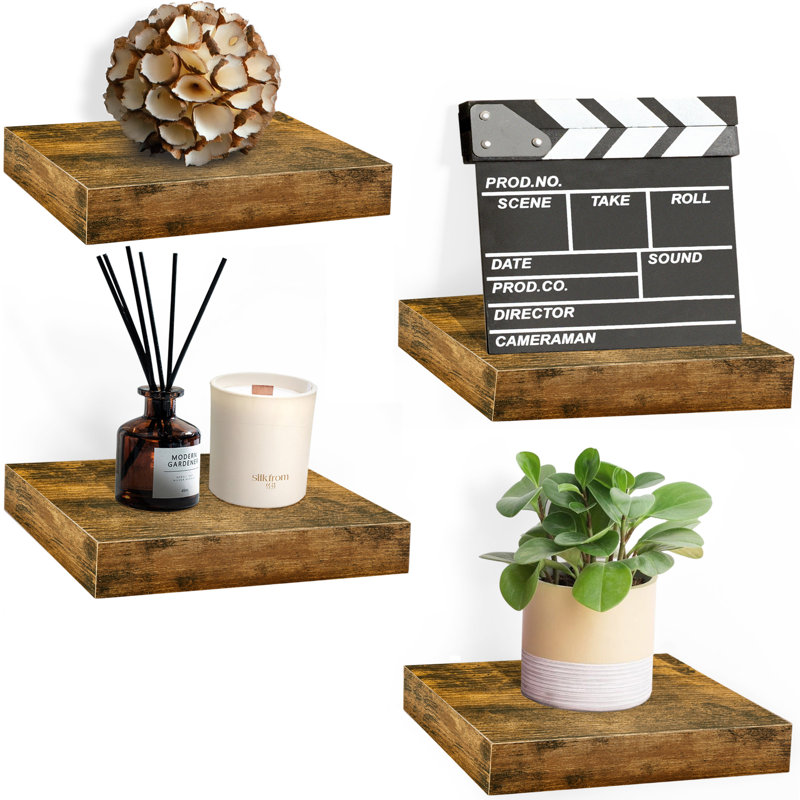 Tablettes flottantes murales pour décoration murale Sorbus - moyennes 9,25 po, paquet de 4, noyer
