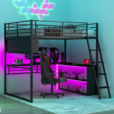 Metal Loft Bed With Built-In Desk
