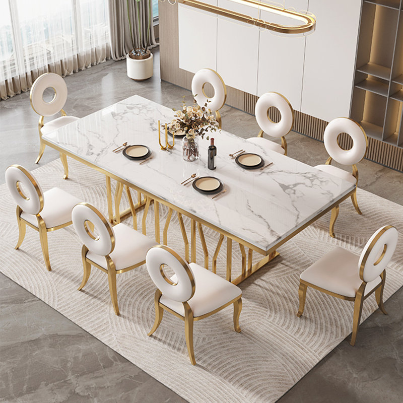 8 - Person Faux Marble Top Pedestal Dining Set, 29.53" H x 78.74" L x 35.43" W