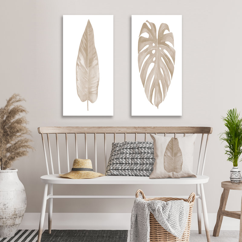 Feuille séchée, plante beige sur blanc, collection II - ensemble de 2 pièces botaniques, H 32 po x l 32 po x P 1 po