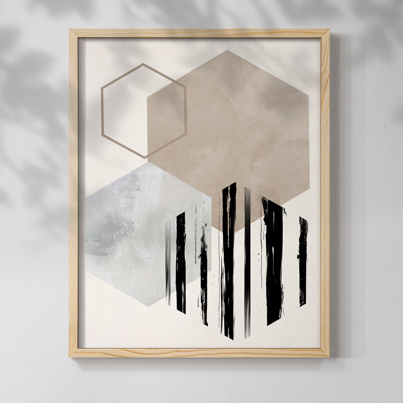 Impression hexagonale I, reproduction encadrée - bois massif, Naturel, H 11 po x l 9 po