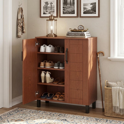 Durable Space Saving 5 Tier Freestanding Wooden Shoe Storage Cabinet Organizer For Entryway Hallway Closet Organization Use