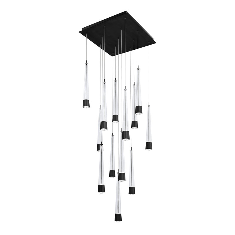 Luminaire suspendu grappe 13 lumières Quill Square, Noir