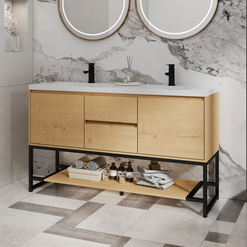 Meuble-lavabo autoportant en métal avec lavabo 60 po et 60 po