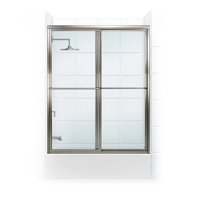 Newport Series Framed - W x 55.06'' H Sliding Door Framed with, Standard Obscure / Aquatex, Brushed Nickel